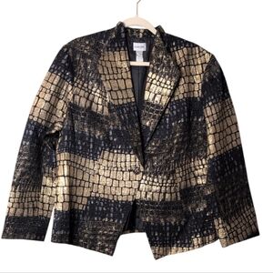 Chico's blend Gold Metallic Patchwork Blazer reptile-effect pattern size 3 16/XL